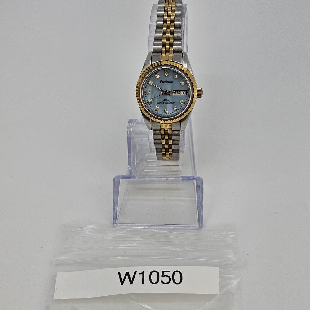 Armitron Women's Watch 24MM Blue Dial Day Date Two Tone Band 6.5" New Battery - Picture 12 of 12